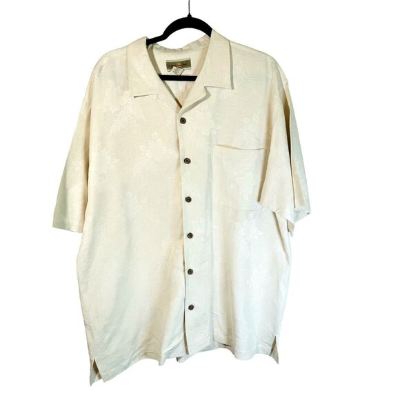Original Island Sport 100% Silk  Tropical Print Ivory Mens L Shirt Vintage 90s - Picture 1 of 8